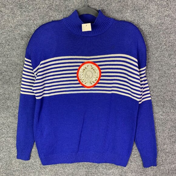 NWT Vintage St. John Separates $399 Striped‎ Sweater Chest Logo padded shoulder - Picture 1 of 10